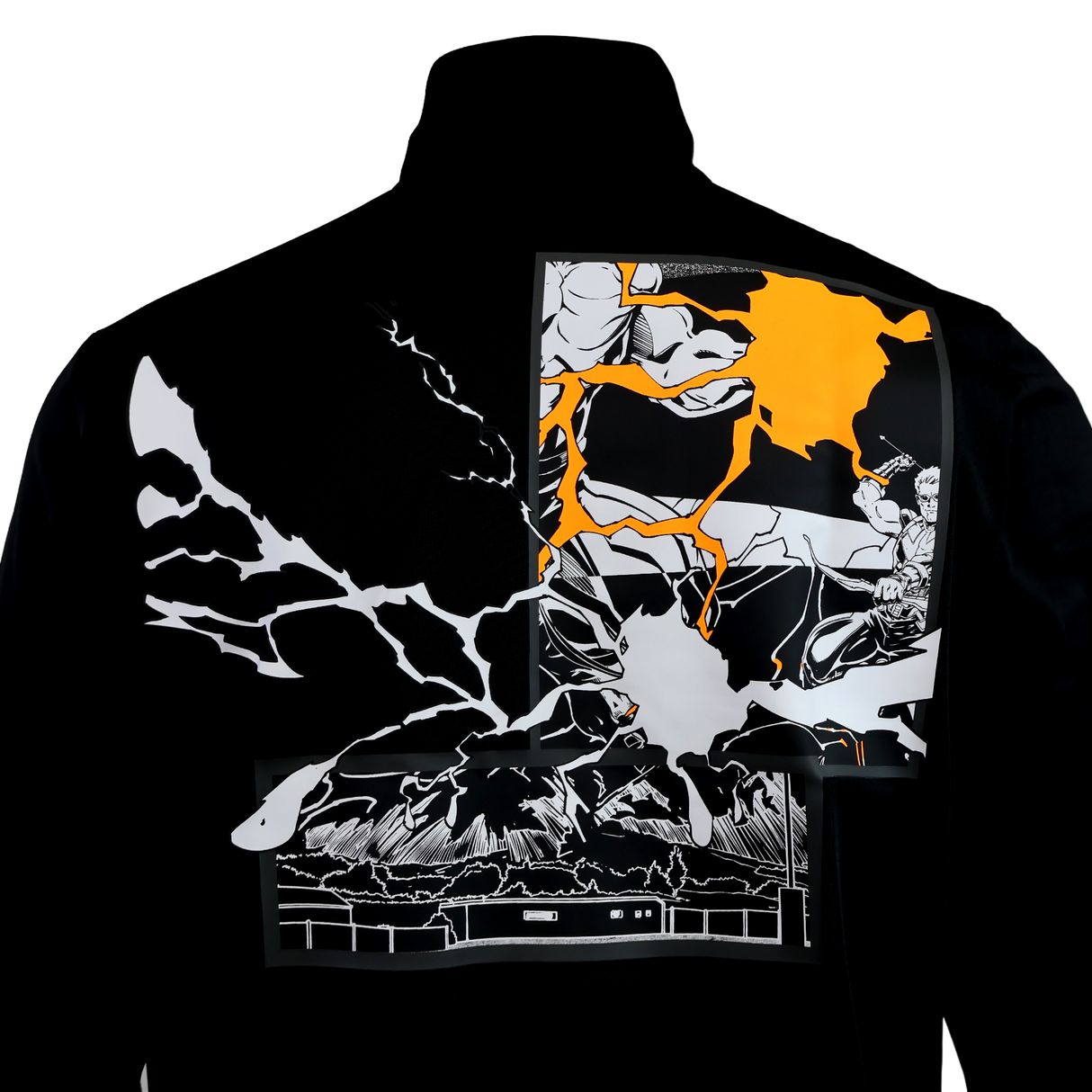 The adidas All Blacks 26/27 Marvel Track Top features bold black, white, and orange comic-style graphics with action scenes on the back—ideal for fans seeking Marvel-inspired sportswear.