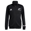 The All Blacks 26/27 Marvel Track Top by adidas is a black zip-up jacket with a high collar, featuring adidas and All Blacks logos on the chest plus a small sleeve logo, inspired by Marvel sportswear.