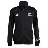 The All Blacks 26/27 Marvel Track Top by adidas is a black zip-up jacket with a high collar, featuring adidas and All Blacks logos on the chest plus a small sleeve logo, inspired by Marvel sportswear.