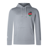The EMB Canterbury Kenya Shield Club Lightweight Hoodie is gray with a front pocket, drawstring hood, and an embroidered Kenya Shield Club logo in red, black, and green on the chest—ideal for Rugby Supporters.