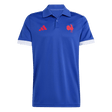 Show your pride in the France FFR Home Supporters Replica Polo by adidas—a blue short-sleeve polo with white sleeve cuffs and bold red adidas and rooster logos. Perfect for every France Rugby supporter.
