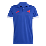 Show your pride in the France FFR Home Supporters Replica Polo by adidas—a blue short-sleeve polo with white sleeve cuffs and bold red adidas and rooster logos. Perfect for every France Rugby supporter.