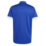 The France FFR Home Supporters Replica Polo by adidas features short sleeves, a collar, and white sleeve trim in blue—shown from the back. Ideal for fans.