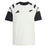 The All Blacks 26/27 Travel T-Shirt by adidas is a white and black short-sleeve shirt featuring a striking black fern and the adidas logo on the chest, along with bold black angled stripes on the shoulders—a classic look inspired by the iconic New Zealand rugby shirt.