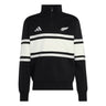The All Blacks 26/27 Leisurewear 1/4 Zip Sweatshirt by adidas features a classic black and white design with two bold horizontal white stripes, the iconic adidas logo on the right chest, and a silver fern emblem on the left chest. This adidas pullover is the perfect blend of comfort and style for New Zealand Rugby fans, making it an essential piece of All Blacks leisurewear.