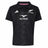 Youth-sized black rugby polo jersey from adidas with All Blacks and Altrad logos on the front, showcasing a subtle fern pattern and classic collar—an authentic Youth All Blacks Greatest Rivalry Replica Home Jersey inspired by New Zealand Rugby.