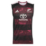 Crafted by adidas, the All Blacks Greatest Rivalry Training Singlet features sleeveless maroon and black stripes with the All Blacks logo, adidas branding, and Toyota sponsor on the front—an ideal singlet inspired by the adidas South Africa tour for peak rugby performance.
