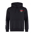 Discover the Kenya Shield Club Hoodie by EMB Canterbury, a black masterpiece crafted from premium fleece. It features an embroidered shield with a flag design on the left chest and a striking white pattern on the right sleeve, blending comfort with national pride.