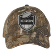 ICRON Realtree Camo Cap featuring an adjustable woodland print, an embroidered shield and football logo, and “ICRON” text.