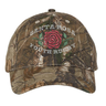 The Santa Rosa Youth Rugby Realtree Camo Cap by EMB S&S Activewear features Realtree Xtra camo, a red rose, and “Santa Rosa Youth Rugby” embroidered on the front. This adjustable hat blends rugged outdoor style with team pride.