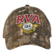 The RVA T.R.C. Realtree Camo Cap by EMB S&S Activewear features “RVA,” “T.R.C.,” and “Richmond, VA” embroidered on the front in red, white, and yellow thread. The cap is designed with an adjustable closure for a comfortable fit.