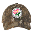 The Society of Iowa Rugby Referees Realtree Camo Cap by EMB S&S Activewear features the S.I.R.R. logo and pink and yellow flowers on the front. This adjustable hat showcases a Realtree Xtra camo design for enhanced style and comfort.