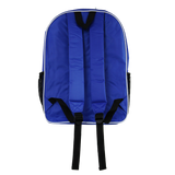 The Leinster Backpack 24/25 by Castore is displayed from the back, showing two padded shoulder straps and black adjustable buckles. The blue backpack appears against a white background.