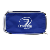 The Leinster Boot Bag By Castore 24/25 features a blue rectangular design, zippered closure, white strap, and Leinster Rugby logo—ideal for storing your boots in style.
