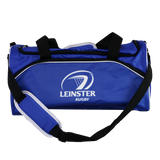 The Leinster Duffle Bag/Holdall 24/25 by Castore features black straps and a white "Leinster Rugby" logo on the front—perfect for fans as an everyday, versatile Castore holdall.