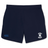 The Loyola Rugby Elite Woven Short by EMB Canterbury in navy blue showcases a "Loyola Rugby" logo on the right leg and a Canterbury logo on the left, ideal for rugby matches and gym workouts.