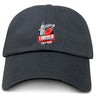 The EMB S&S Activewear Lincoln City Youth Rugby Adult Low-Profile Cotton Twill Dad Cap features embroidered team branding—a rugby ball and white building logo on the front.