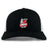 The Lincoln City Youth Rugby Retro Trucker Cap by EMB S&S Activewear features an embroidered logo with a red rugby ball and capitol building on the front, plus a black and white design and adjustable snapback closure.