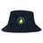 The EMB S&S Activewear Littleton Women Rugby Club Crusher Bucket Cap is a black cotton twill hat with a yellow lemon graphic and club logo on the front, providing sun protection for outdoor use.