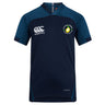 Navy blue Littleton Women Rugby Club Vapodri Evader Jersey by EMB Canterbury, features moisture-wicking fabric, white Canterbury logo, Littleton Legends badge, and V-neck design.