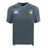The Littleton Women Rugby Club Vapodri Evader Jersey by EMB Canterbury is a grey short-sleeved rugby top with moisture-wicking fabric, the Canterbury logo on the right chest, and a green and yellow circular emblem on the left.