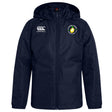 The Littleton Women Rugby Club Vaposhield Stadium Jacket by EMB Canterbury is a navy blue, water-repellent hooded jacket with a zipper, Canterbury logo on the right chest, and circular club tennis badge on the left.