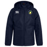 The Littleton Women Rugby Club Vaposhield Stadium Jacket by EMB Canterbury is a navy blue, water-repellent hooded jacket with a zipper, Canterbury logo on the right chest, and circular club tennis badge on the left.