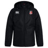 The Lincoln City Youth Rugby Club Vaposhield Stadium Jacket by EMB Canterbury is a black zip-up jacket with padded insulation and club logos on the chest, shown on a white background.