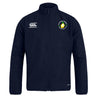 The Littleton Women Rugby Club Club Track Jacket by EMB Canterbury is a navy lightweight jacket with a white Canterbury logo on the right chest and a round tennis-themed logo on the left, perfect for club style.