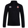 The Lincoln City Youth Rugby Club 1/4 Zip Mid Layer Training Top by EMB Canterbury is a black long-sleeve pullover with the Canterbury logo on the right chest and Lincoln rugby club logo on the left. Ideal for training.