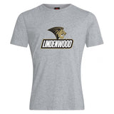 The Lindenwood University Rugby Club Plain Tee by WRS Canterbury is expertly crafted from a premium cotton-heavy blend in gray and features the word "Lindenwood" beneath a stylized lion head logo in black and gold.