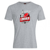 Show your support with the Lincoln City Youth Rugby Club Plain Tee by WRS Canterbury—a gray cotton-blend shirt featuring a rugby ball and domed building graphic, perfect for fans seeking a customizable, sporty look.