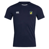 The Littleton Women Rugby Club Club Dry Tee by EMB Canterbury is a navy short-sleeve t-shirt with Vapodri Technology, a white Canterbury logo on the right chest, and a circular embroidered logo on the left.