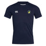 The Littleton Women Rugby Club Club Dry Tee by EMB Canterbury is a navy short-sleeve t-shirt with Vapodri Technology, a white Canterbury logo on the right chest, and a circular embroidered logo on the left.