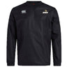 The Lindenwood University Rugby Club Vaposhield Contact Top by EMB Canterbury is a black long-sleeve jacket designed with Vaposhield technology. It showcases the distinctive Canterbury logo alongside the "Lindenwood" emblem on the chest, offering a unisex fit crafted from durable Micro Diamond ripstop fabric for both style and resilience.