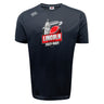 The WRS Canterbury Lincoln City Youth Rugby Tempo Vapodri T-Shirt is a black, moisture-wicking sports tee featuring the team logo with a red rugby ball and building dome graphic on the front.