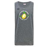 The Littleton Women Rugby Club Tempo Vapodri Singlet by WRS Canterbury features a yellow lemon graphic and club name on the front, with VapoDri technology for breathability.