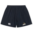 The Lindenwood University Rugby Yokohama Shorts by EMB Canterbury are black and display the "Canterbury" logo on the left and the "Lindenwood" emblem on the right, made from lightweight fabric for optimal comfort and performance.