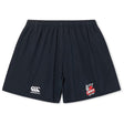 The Lincoln City Youth Rugby Yokohama Short by EMB Canterbury features an elastic waistband, a white Canterbury logo on the left, and a Lincoln University emblem on the right.