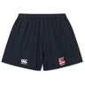 The Lincoln City Youth Rugby Yokohama Short by EMB Canterbury features an elastic waistband, a white Canterbury logo on the left, and a Lincoln University emblem on the right.
