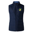 Stay sporty in the EMB Canterbury Littleton Women Rugby Club Elite Microlite Gilet by Canterbury—a navy sleeveless insulated vest with high collar, zip front, and rugby club logo on the left chest.