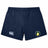 The Littleton Women Rugby Club Women's Elite Woven Short by EMB Canterbury features a navy blue design, white Canterbury logo on the left leg, yellow and green Littlest Lemon Rugby logo on the right, plus convenient zippered pockets.