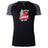 The Lincoln City Youth Rugby Women's Elite Training Tee by WRS Canterbury is a black and dark gray Vapodri short-sleeve shirt, featuring a red rugby ball and white dome logo, designed to keep you cool during training.