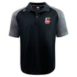 The Lincoln City Youth Rugby Elite Polo by EMB Canterbury features black and gray short sleeves, the Lincoln Fire & Rescue logo on the left chest, Canterbury logo on the right shoulder, and moisture-wicking Vapodri fabric.