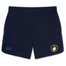 The Littleton Women Rugby Club Elite Woven Short by EMB Canterbury features a tennis-themed logo on the right leg, a small brand logo on the left, zippered pockets, and is perfect for training or any active session.