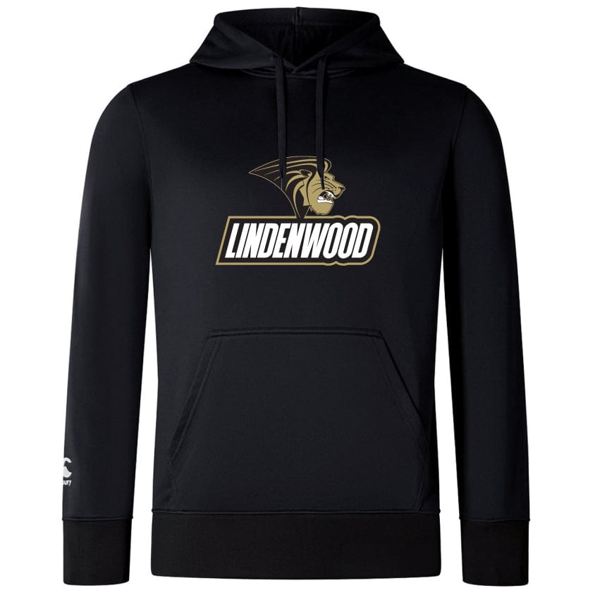 This Lindenwood University Rugby Club Lightweight Hoodie by Canterbury showcases an embroidered Lindenwood logo and lettering with a lion emblem on the front. The black hoodie, designed by WRS Canterbury, also features a convenient kangaroo pocket, seamlessly combining style and functionality.