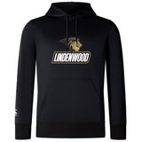 This Lindenwood University Rugby Club Lightweight Hoodie by Canterbury showcases an embroidered Lindenwood logo and lettering with a lion emblem on the front. The black hoodie, designed by WRS Canterbury, also features a convenient kangaroo pocket, seamlessly combining style and functionality.