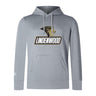 Lightweight gray hoodie from the Lindenwood University Rugby Club by WRS Canterbury, featuring a gold and black lion's head "Lindenwood" logo on the chest and a handy kangaroo pocket.