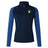 The Littleton Women Rugby Club Women's Elite First Layer by EMB Canterbury is a navy long-sleeve athletic pullover with lighter blue sleeves, VapoDri moisture-wicking tech, quarter-zip collar, and a tennis ball logo with text on the left chest.