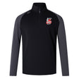 The EMB Canterbury Lincoln City Youth Rugby Elite First Layer is a black and dark gray long-sleeve quarter-zip pullover featuring the "Lincoln Track & Field" logo and mascot—perfect as a rugby training top.